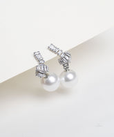 Silver Baguette Crystal Pearl Earrings