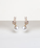 Gold Baguette Crystal Pearl Earrings