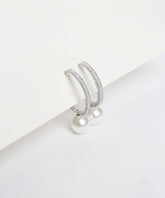 Silver Pave Hoop Pearl Earrings