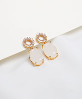 Gold with Milky White Crystal Drop Earrings