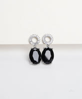 Silver with Black Crystal Drop Earrings