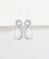Silver with White Crystal Drop Earrings