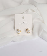 Gold with Ivory White Pearl Stud Earrings