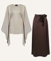 Grey Khaki Butterfly Kaftan with Contrast Brown Skirt