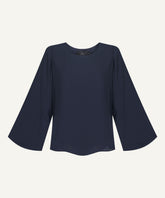 Dark Blue Bell Sleeve Basic Blouse