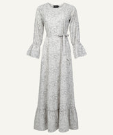 Grey Printed Bell Sleeve Maxi Dress