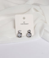 Silver Duo-Cushion Crystal Studs Earrings