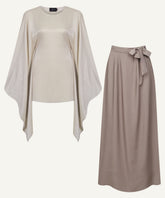 Warm Ivory Butterfly Kaftan with Contrast Warm Taupe Skirt