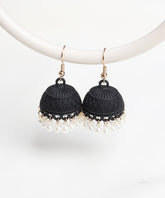 Matte Black Pearl Dome Jhumka Earrings
