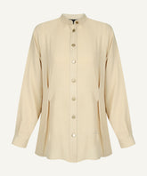 Butter Yellow Pleated Button-Down Shirt