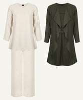 Dusty Beige Front Open Draped Jacket Matching Set