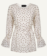 Cream Polka Dot Bell Sleeve Tunic