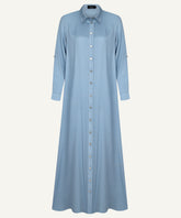 Dusk Blue Button-Down A-Line Dress