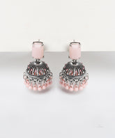 Rose Water Stone Silver Stud Jhumka Earrings