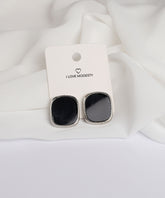 Silver with Black Square Stud Earrings