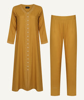 Mustard Stitch Detail Button-Down Matching Set