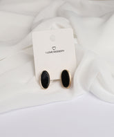 Gold with Black Oval Stud Earrings