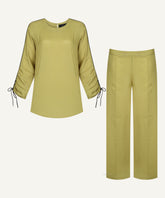 Olive Green Ruched Tie Sleeve Matching Set