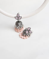 Rose Water Beads Silver Stud Jhumka Earrings