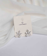 Silver Crystal Leaf & Pearl Stud Earrings