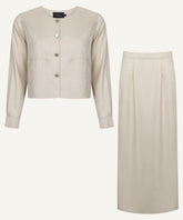 Greige Soft-Fit Jacket with Skirt Matching Set