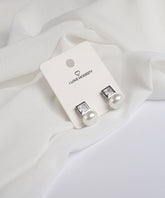 Silver Square Crystal & Pearl Stud Earrings