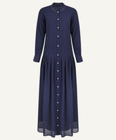Blue Polka Dot Button-Down Maxi Dress