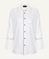 White Contrast Piping Button-Down Shirt