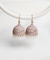 Matte Dusty Rose Pink Pearl Dome Jhumka Earrings