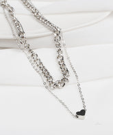 Silver Dual Chain Heart Accent Necklace