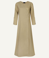 Camel Beige Wrap Button Down Maxi Abaya Dress