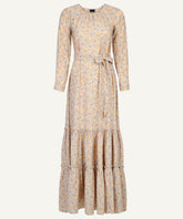 Beige Printed Tiered Maxi Dress