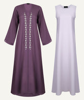 Purple Open Front Cardigan Abaya Matching Set