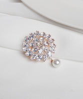 Gold Crystal Leaf Pearl Brooch Pin