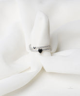 Silver Black Hearts Double Band Ring