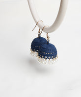 Matte Blue Pearl Dome Jhumka Earrings