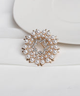 Gold Starburst Pearl Brooch Pin