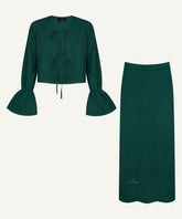 Forest Green Cropped Front-Tie Top with Matching Pencil Skirt