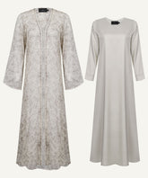 Light Taupe Embellished Cardigan Set