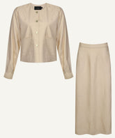 Beige Self-Textured Soft-Fit Jacket with Matching Skirt