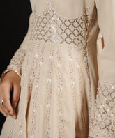 Embroidered Lush Almond Cream Panel Dress