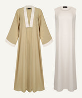 Pale Gold Contrast Trim Cardigan Abaya Set