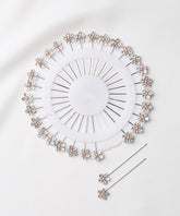 Silver Rhinestone with Rose Gold Pearl Flower Head Hijab Pins