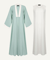 Sweet Mint Contrast Trim Cardigan Abaya Set