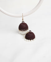 Matte Dark Brown Pearl Dome Jhumka Earrings