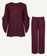 Maroon Ruffle Sleeve Matching Set