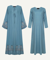 Embroidered Steel Blue A-line Cardigan