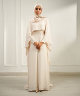 White Peach Overlay Cape Gown