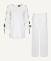 White Ruched Tie Sleeve Matching Set