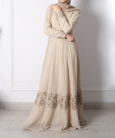 Delicate Almond Cream Emb. Cut Panel Dress